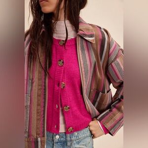 Free People Pink and Brown Striped Cardigan